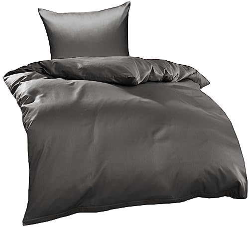 Bettwaesche-mit-Stil Mako Interlock Jersey Bettwäsche Garnitur Uni/enfarbig 100% Baumwolle 135x200 + 80x80 cm, Stahlgrau Bettwaesche-mit-Stil Mako Interlock Jersey Bettwäsche Garnitur Uni/enfarbig 100% Baumwolle 135x200 + 80x80 cm, Stahlgrau von Bettwaesche-mit-Stil