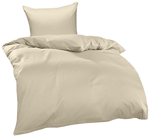 Bettwaesche-mit-Stil Mako Interlock Jersey Bettwäsche Garnitur Uni/enfarbig 100% Baumwolle 155x220 + 80x80 cm, Natur von Bettwaesche-mit-Stil