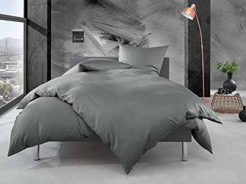 Bettwaesche-mit-Stil Mako Perkal Bettwäsche Uni einfarbig dunkelgrau (Garnitur 135x200 + 80x80 cm) von Bettwaesche-mit-Stil