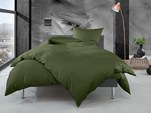 Bettwaesche-mit-Stil Mako Perkal Bettwäsche Uni einfarbig dunkelgrün (Garnitur 140x200 + 70x90 cm) von Bettwaesche-mit-Stil