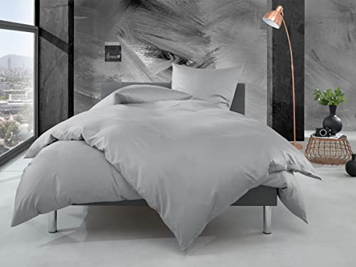 Bettwaesche-mit-Stil Mako Perkal Bettwäsche Uni einfarbig grau (Garnitur 135x200 + 80x80 cm) von Bettwaesche-mit-Stil