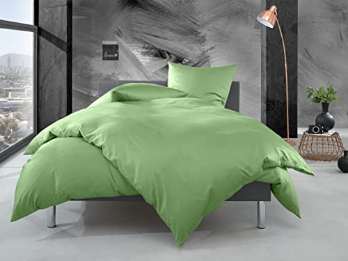 Bettwaesche-mit-Stil Mako Perkal Bettwäsche Uni einfarbig hellgrün (Garnitur 200x200 + 2X 80x80 cm) von Bettwaesche-mit-Stil