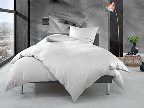 Bettwaesche-mit-Stil Mako Perkal Bettwäsche Uni einfarbig weiß (Garnitur 135x200 + 80x80 cm) von Bettwaesche-mit-Stil