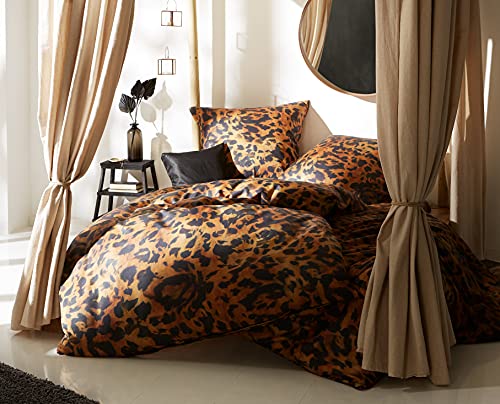 Bettwaesche-mit-Stil Mako Satin Bettwäsche Leopard braun (Kissenbezug 40x80 cm) von Bettwaesche-mit-Stil