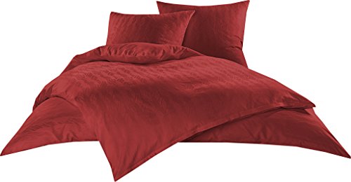 Bettwaesche-mit-Stil Mako Satin Damast Bettwäsche Garnitur Waves Rot (135 cm x 200 cm + 80 cm x 80 cm) von Bettwaesche-mit-Stil