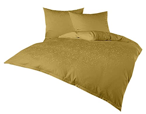 Bettwaesche-mit-Stil Mako Satin Damast Bettwäsche Ornament Garnitur 100% Baumwolle 240x220 + 2X 80x80, Gold von Bettwaesche-mit-Stil