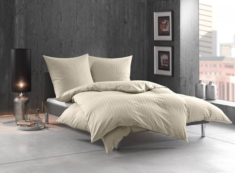 Bettwaesche-mit-Stil Mako Satin Damast Bettwäsche Streifen "Lima" natur Garnitur 240x220 + 2x 80x80 von Bettwaesche-mit-Stil