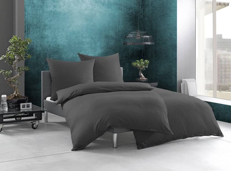 Bettwaesche-mit-Stil Mako-Satin Damast Streifen Bettwäsche „Linea“ anthrazit 4mm gestreift Kissen 40x80 von Bettwaesche-mit-Stil
