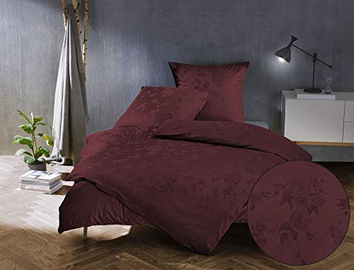 Bettwaesche-mit-Stil Mako Satin Jacquard Damast Bettwäsche Zoé Rose - Bordeaux rot - 155x200 + 80x80 cm von Bettwaesche-mit-Stil