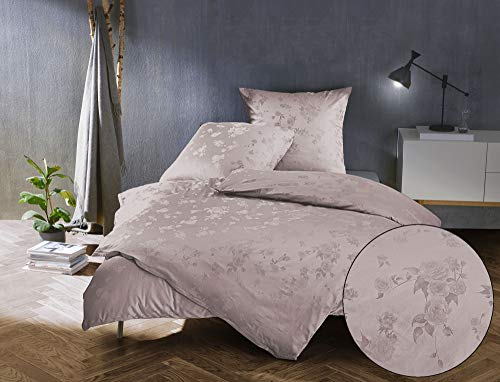 Bettwaesche-mit-Stil Mako Satin Jacquard Damast Bettwäsche Zoé Rose - Puder rosé - 135x200 + 80x80 cm von Bettwaesche-mit-Stil