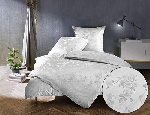Bettwaesche-mit-Stil Mako Satin Jacquard Damast Bettwäsche Zoé Rose - weiß - Kissenbezug 40x40 cm von Bettwaesche-mit-Stil