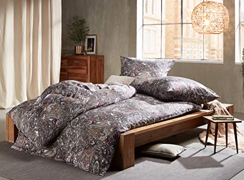 Bettwaesche-mit-Stil Mako Satin Paisley Bettwäsche orientalisch Beere grau 240x220 + 2X 80x80 cm - 100% Baumwolle von Bettwaesche-mit-Stil