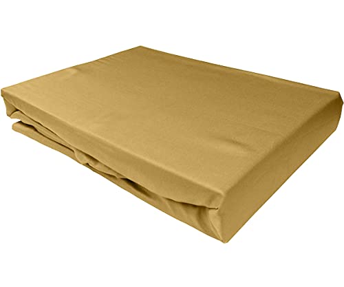 Bettwaesche-mit-Stil Mako Satin Spannbettlaken Spannlaken Spannbetttuch (100 cm x 200 cm, Matratzenhhöhe 12-20 cm, Gold) von Bettwaesche-mit-Stil