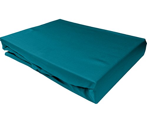 Bettwaesche-mit-Stil Mako Satin Spannbettlaken Spannlaken Spannbetttuch (100 cm x 200 cm, Matratzenhhöhe 21-30cm, Petrol Blau) von Bettwaesche-mit-Stil