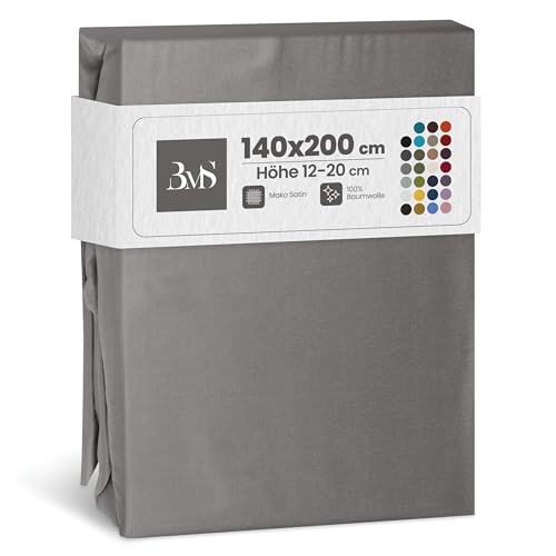 Bettwaesche-mit-Stil Mako Satin Spannbettlaken Spannlaken Spannbetttuch (140 cm x 200 cm, Matratzenhöhe 12-20 cm, Dunkelgrau) von Bettwaesche-mit-Stil