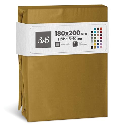 Bettwaesche-mit-Stil Mako Satin Spannbettlaken Spannlaken Spannbetttuch (180 cm x 200 cm, Matratzenhhöhe 5-10 cm, Gold) von Bettwaesche-mit-Stil