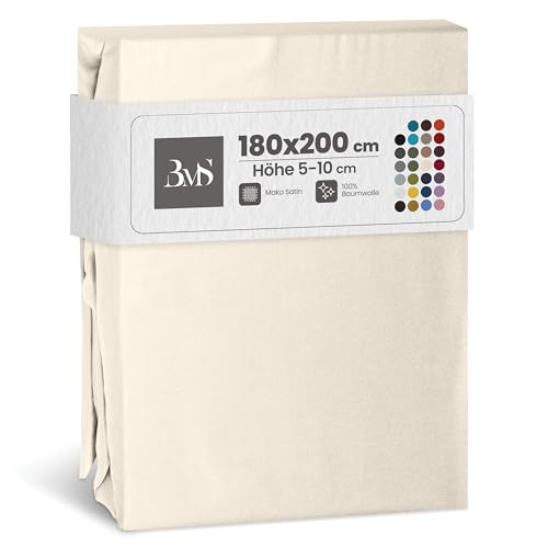 Bettwaesche-mit-Stil Mako Satin Spannbettlaken Spannlaken Spannbetttuch (180 cm x 200 cm, Matratzenhhöhe 5-10cm, Natur) von Bettwaesche-mit-Stil