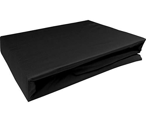 Bettwaesche-mit-Stil Mako Satin Spannbettlaken Spannlaken Spannbetttuch (180 cm x 200 cm, Matratzenhöhe 12-20 cm, Schwarz) von Bettwaesche-mit-Stil