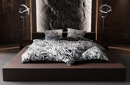 Bettwaesche-mit-Stil Modernes Zebra Muster Mako Satin Bettwäsche schwarz weiß 155x200 + 80x80 cm - 100% Baumwolle von Bettwaesche-mit-Stil