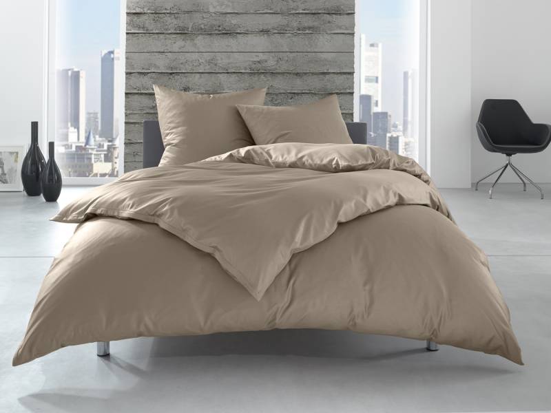 Bettwaesche-mit-Stil Renforcé / Linon Hotelbettwäsche "Lia" 100% Baumwolle braun uni einfarbig Garnitur 135x200 + 80x80cm von Bettwaesche-mit-Stil