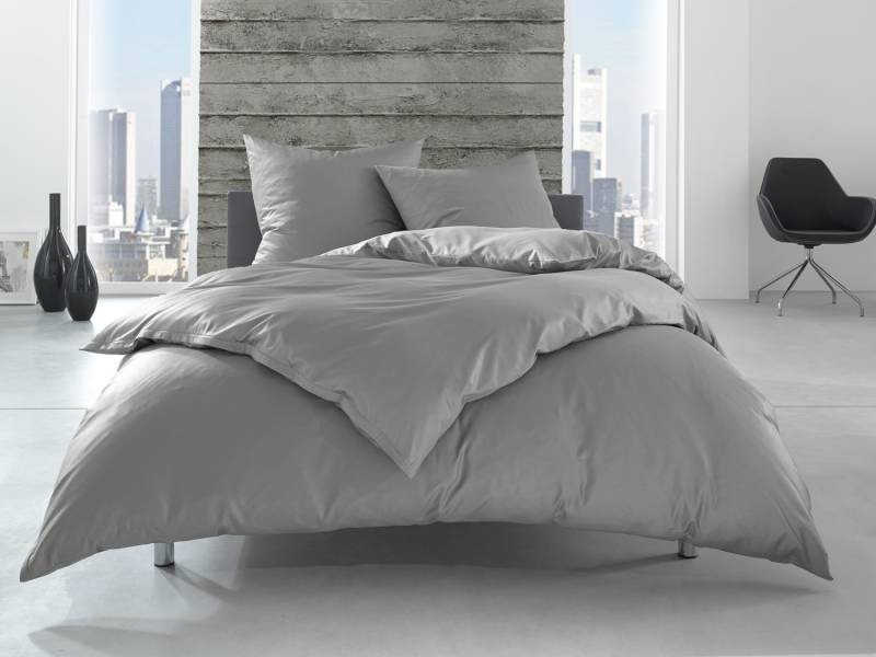 Bettwaesche-mit-Stil Renforcé / Linon Hotelbettwäsche "Lia" 100% Baumwolle grau uni einfarbig Kissen 40x80cm von Bettwaesche-mit-Stil