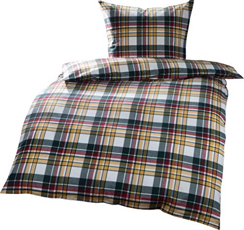Bettwaesche-mit-Stil Warme Fein-Flanell Winter Bettwäsche Livigno Karo grün gelb rot kariert (140 cm x 200 cm + 70 x 90) von Bettwaesche-mit-Stil