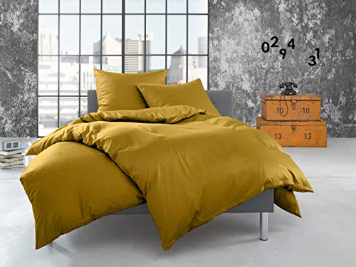 Bettwaesche-mit-Stil warme Fein Flanell Winter Bettwäsche Gold Uni/einfarbig 135x200 + 80x80 cm - 100% Baumwolle von Bettwaesche-mit-Stil