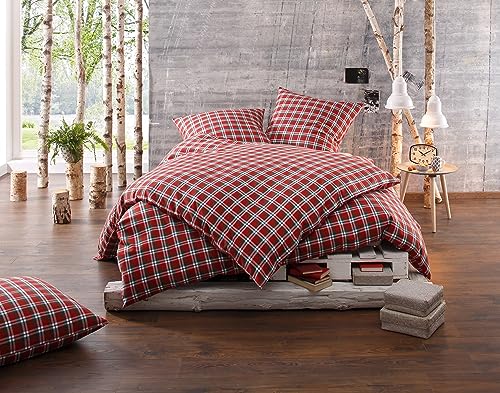 Bettwaesche-mit-Stil warme Fein-Flanell Winter Bettwäsche Toronto Landhaus Karo rot grün weiß kariert (135 cm x 220 cm + 80 x 80) von Bettwaesche-mit-Stil