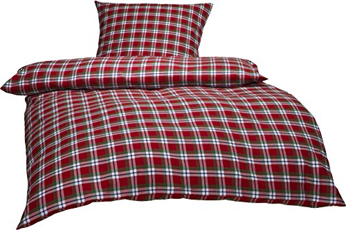 Bettwaesche-mit-Stil warme Fein-Flanell Winter Bettwäsche Toronto Landhaus Karo rot grün weiß kariert (140 cm x 200 cm + 70 x 90) von Bettwaesche-mit-Stil