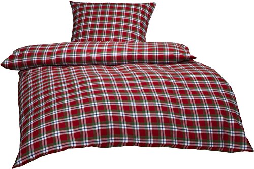 Bettwaesche-mit-Stil warme Fein-Flanell Winter Bettwäsche Toronto Landhaus Karo rot grün weiß kariert (155 cm x 200 cm + 80 x 80) von Bettwaesche-mit-Stil