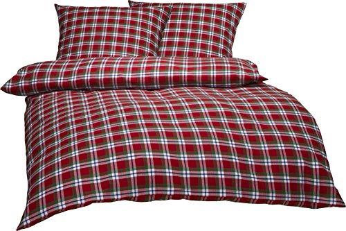 Bettwaesche-mit-Stil warme Fein-Flanell Winter Bettwäsche Toronto Landhaus Karo rot grün weiß kariert (200 cm x 200 cm + 2X 80 x 80) von Bettwaesche-mit-Stil