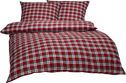 Bettwaesche-mit-Stil warme Fein-Flanell Winter Bettwäsche Toronto Landhaus Karo rot grün weiß kariert (240 x 220 cm + 2 x 80 x 80) von Bettwaesche-mit-Stil