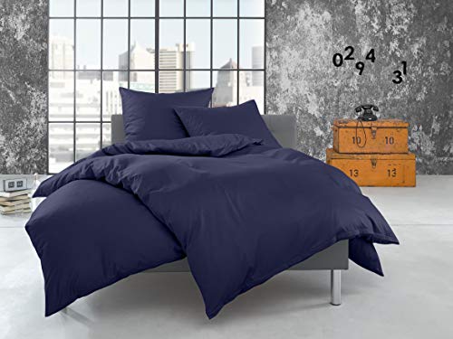 Bettwaesche-mit-Stil warme Fein Flanell Winter Bettwäsche dunkelblau Uni/einfarbig 135x200 + 80x80 cm - 100% Baumwolle von Bettwaesche-mit-Stil