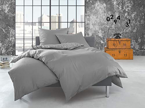 Bettwaesche-mit-Stil warme Fein Flanell Winter Bettwäsche grau Uni/einfarbig 200x200 + 2X 80x80 cm - 100% Baumwolle von Bettwaesche-mit-Stil