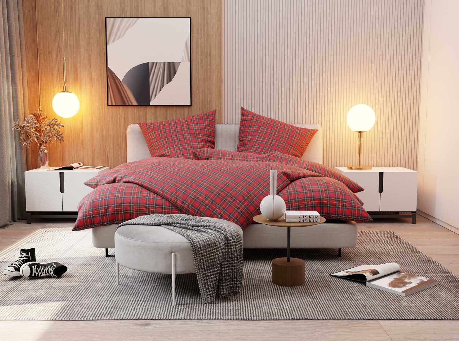 Flanell Bettwäsche Rot 155x220cm Schotten Karo Tartan kuschelig weich & warm Winter - 100% Baumwolle Reißverschluss atmungsaktiv von Bettwaesche-mit-Stil