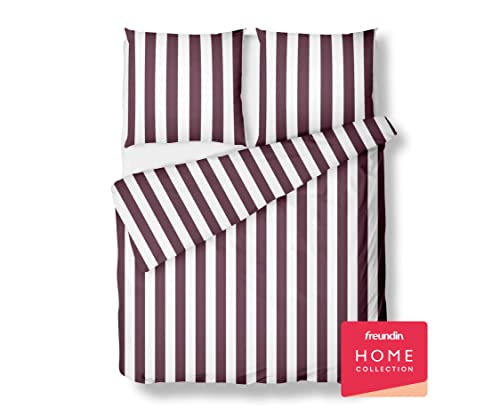 Freundin Home Collection Mako Satin Bettwäsche Blockstreifen brombeer (Garnitur 155x220 + 80x80 cm) von Bettwaesche-mit-Stil