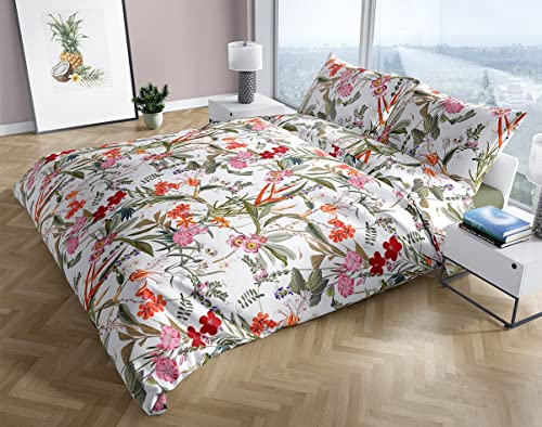 Freundin Home Collection Mako Satin Bettwäsche Tropical Flowers weiß (Garnitur 140x200 + 70x90 cm) von Bettwaesche-mit-Stil