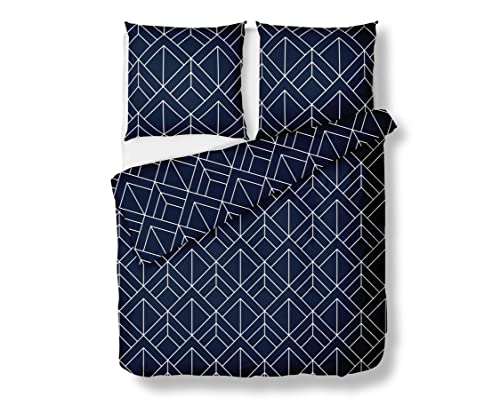 Freundin Home Collection Mako Satin Bettwäsche Urban Geometric dunkelblau (Garnitur 135x200 + 80x80 cm) von Bettwaesche-mit-Stil