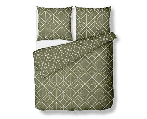 Freundin Home Collection Mako Satin Bettwäsche Urban Geometric dunkelgrün (Garnitur 140x200 + 70x90 cm) von Bettwaesche-mit-Stil