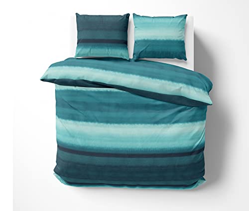 Freundin Home Collection Mako Satin Bettwäsche Watercolor Stripes Petrol blau (Garnitur 200x200 + 2X 80x80 cm) von Bettwaesche-mit-Stil