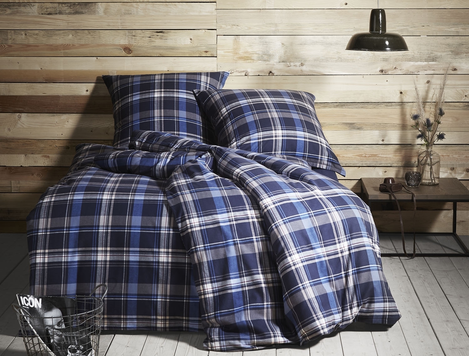 Karo Fein Flanell Winter Bettwäsche Blau weiß 155x200cm kuschelig weich & warm - 100% Baumwolle Reißverschluss atmungsaktiv von Bettwaesche-mit-Stil