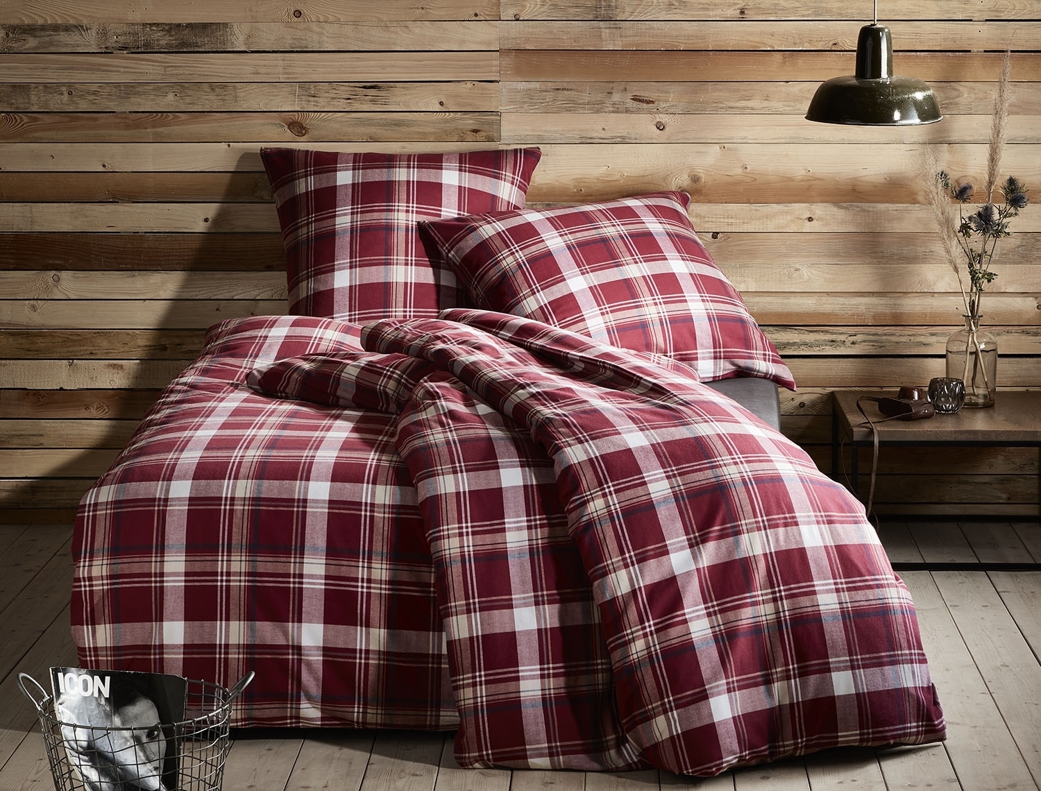 Karo Fein Flanell Winter Bettwäsche Rot weiß 135x200cm kuschelig weich & warm - 100% Baumwolle Reißverschluss atmungsaktiv von Bettwaesche-mit-Stil