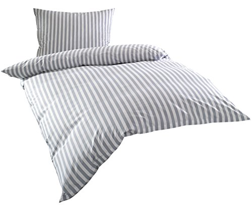 Mako Batist/Mako Perkal Landhaus Bettwäsche Streifen Oslo gestreift (155 cm x 220 cm + 80 cm x 80 cm, Grau - Streifen) von Bettwaesche-mit-Stil