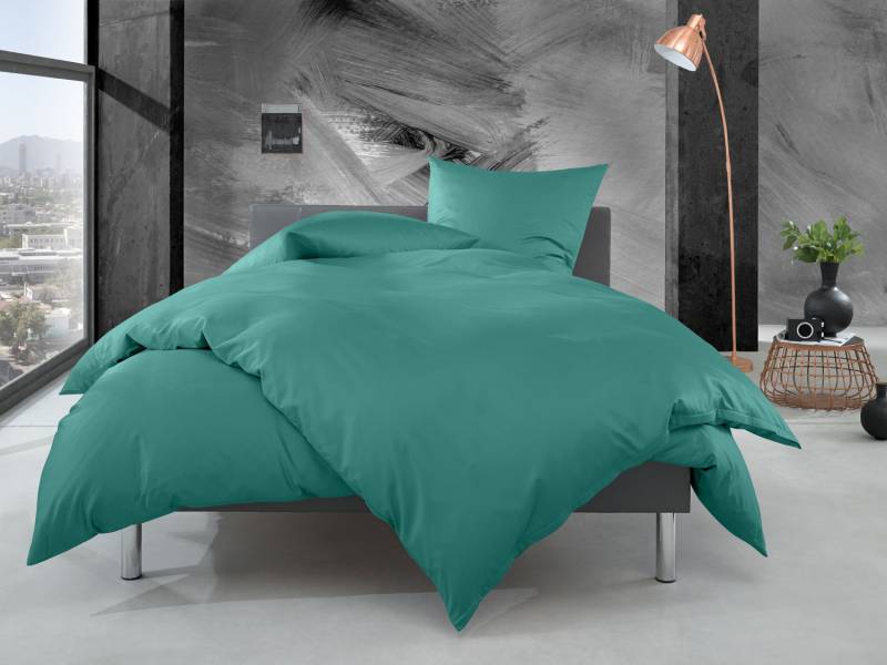 Mako Perkal Sommer Bettwäsche uni Petrol Grün 200x220cm kühles Hautgefühl 100% Baumwolle einfarbig Reißverschluss von Bettwaesche-mit-Stil