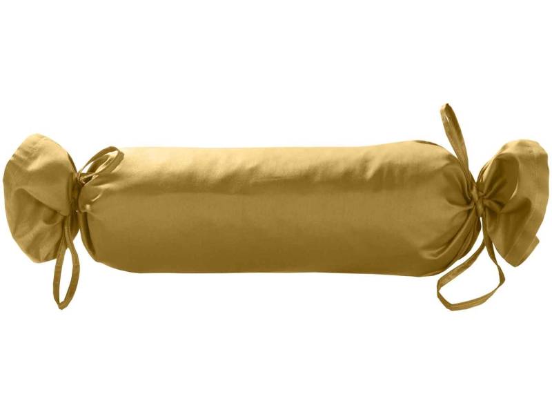 Mako Satin / Baumwollsatin Nackenrollen Bezug uni / einfarbig gold 15x40 cm mit Bändern von Bettwaesche-mit-Stil