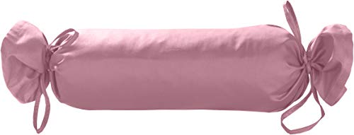 Mako Satin Baumwoll Bezug Nackenrolle rosa 15x40 - Nackenrollenbezug mit Verschlussbändern aus 100% Baumwolle - Nackenkissen Überzug einfarbig Rosa - Made in EU von Bettwaesche-mit-Stil