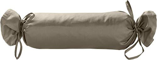 Mako Satin Baumwoll Nackenrollen-Hülle 15x40 - Kissenrollenbezug mit Verschlussbändern aus 100% Baumwolle - Nackenrolle Überzug einfarbig Braun - Made in EU von Bettwaesche-mit-Stil