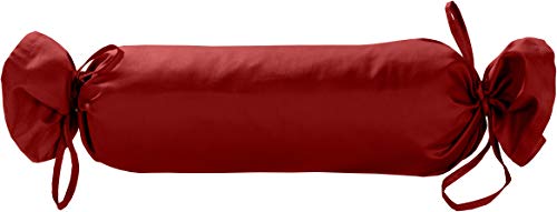 Mako Satin Baumwoll Nackenrollen-Hülle 15x40 - Kissenrollenbezug mit Verschlussbändern aus 100% Baumwolle - Nackenrolle Überzug einfarbig Rot - Made in EU von Bettwaesche-mit-Stil