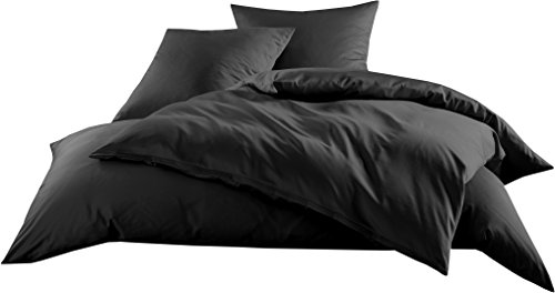 Mako-Satin Baumwollsatin Bettbezug Uni einfarbig zum Kombinieren (Bettbezug 240 cm x 220 cm, Schwarz) von Bettwaesche-mit-Stil