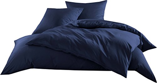 Mako-Satin Baumwollsatin Bettwäsche Uni einfarbig zum Kombinieren (Bettbezug 135 cm x 200 cm, Dunkelblau) von Bettwaesche-mit-Stil